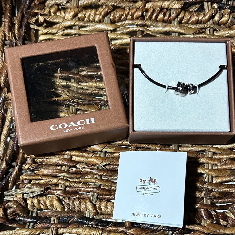 Coach Black Leather Cord & Silver Charm Bracelet BNIB